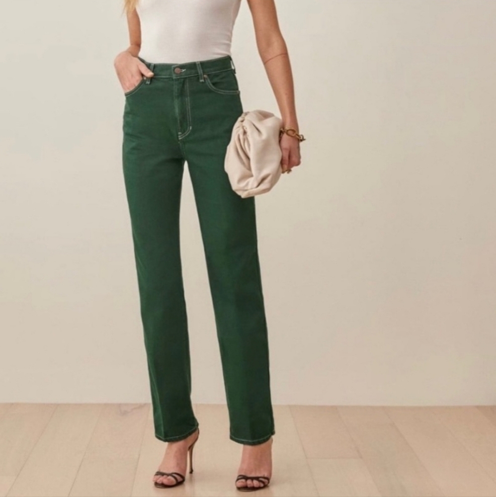 Reformation Emerald Cowboy High-Rise  Straight Jeans  Size 24